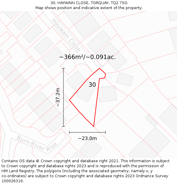 30, HAYWAIN CLOSE, TORQUAY, TQ2 7SG: Plot and title map