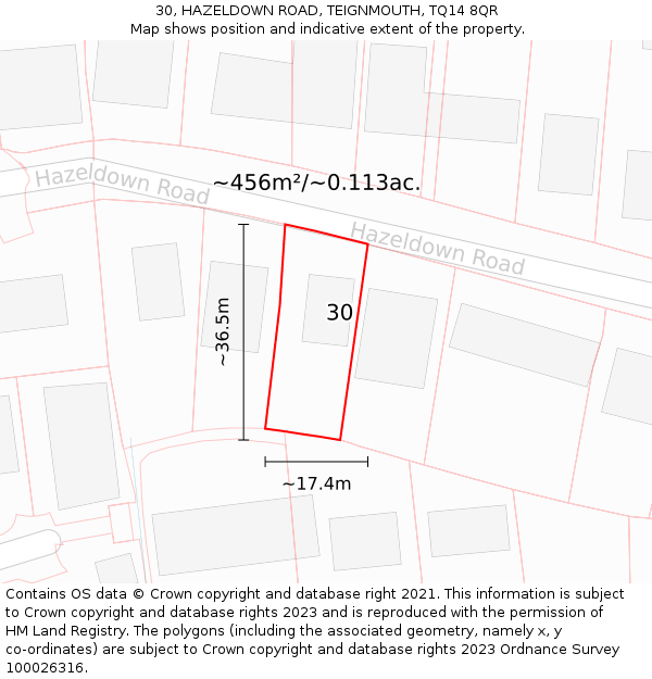 30, HAZELDOWN ROAD, TEIGNMOUTH, TQ14 8QR: Plot and title map