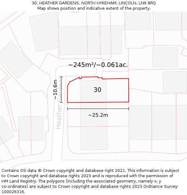 30, HEATHER GARDENS, NORTH HYKEHAM, LINCOLN, LN6 8RQ: Plot and title map