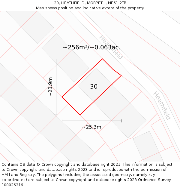 30, HEATHFIELD, MORPETH, NE61 2TR: Plot and title map