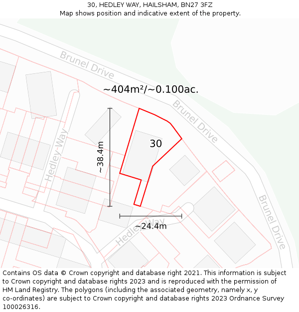 30, HEDLEY WAY, HAILSHAM, BN27 3FZ: Plot and title map
