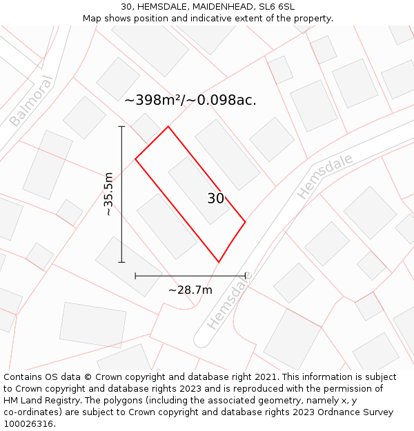 30, HEMSDALE, MAIDENHEAD, SL6 6SL: Plot and title map