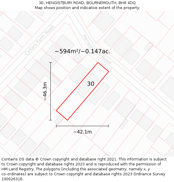 30, HENGISTBURY ROAD, BOURNEMOUTH, BH6 4DQ: Plot and title map