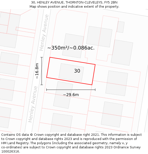 30, HENLEY AVENUE, THORNTON-CLEVELEYS, FY5 2BN: Plot and title map