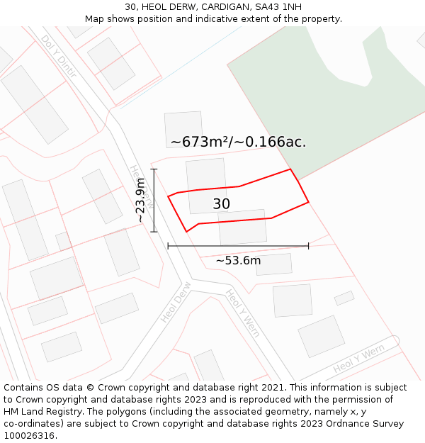 30, HEOL DERW, CARDIGAN, SA43 1NH: Plot and title map