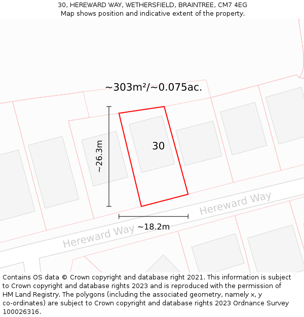 30, HEREWARD WAY, WETHERSFIELD, BRAINTREE, CM7 4EG: Plot and title map