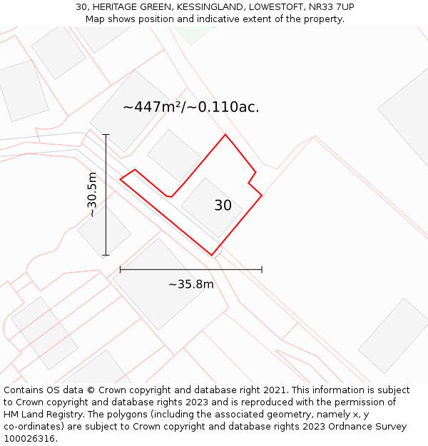 30, HERITAGE GREEN, KESSINGLAND, LOWESTOFT, NR33 7UP: Plot and title map