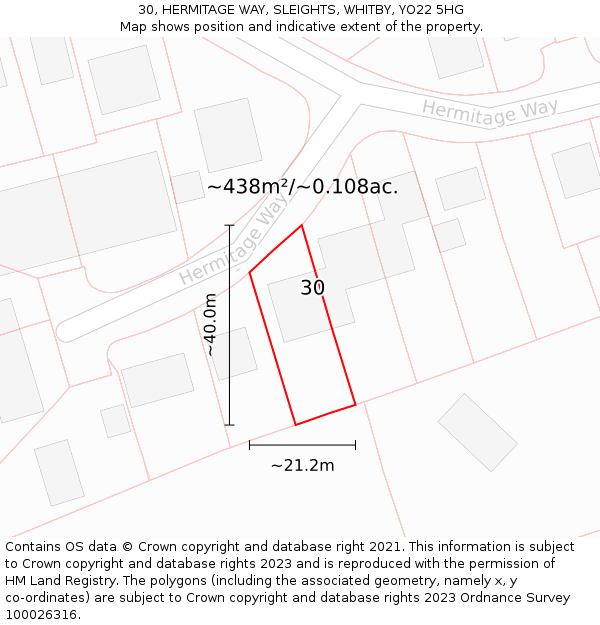 30, HERMITAGE WAY, SLEIGHTS, WHITBY, YO22 5HG: Plot and title map