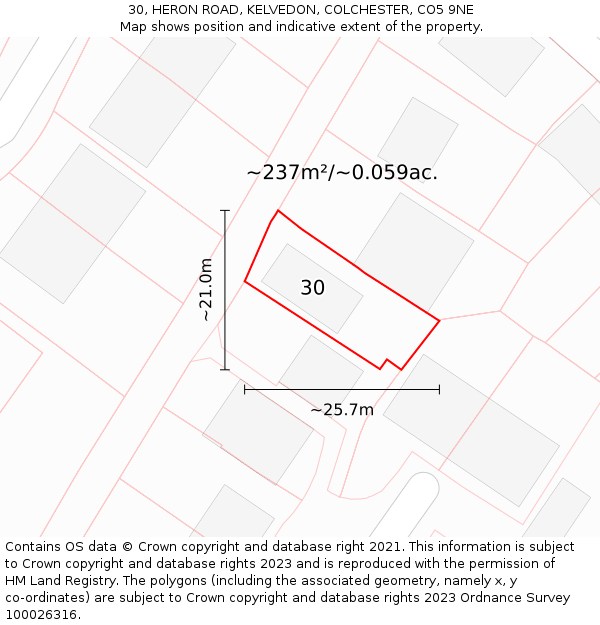 30, HERON ROAD, KELVEDON, COLCHESTER, CO5 9NE: Plot and title map