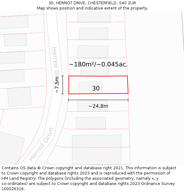 30, HERRIOT DRIVE, CHESTERFIELD, S40 2UR: Plot and title map