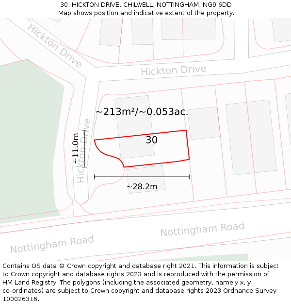 30, HICKTON DRIVE, CHILWELL, NOTTINGHAM, NG9 6DD: Plot and title map