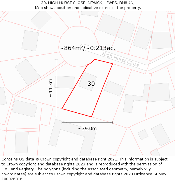 30, HIGH HURST CLOSE, NEWICK, LEWES, BN8 4NJ: Plot and title map