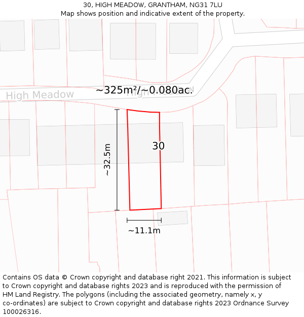 30, HIGH MEADOW, GRANTHAM, NG31 7LU: Plot and title map