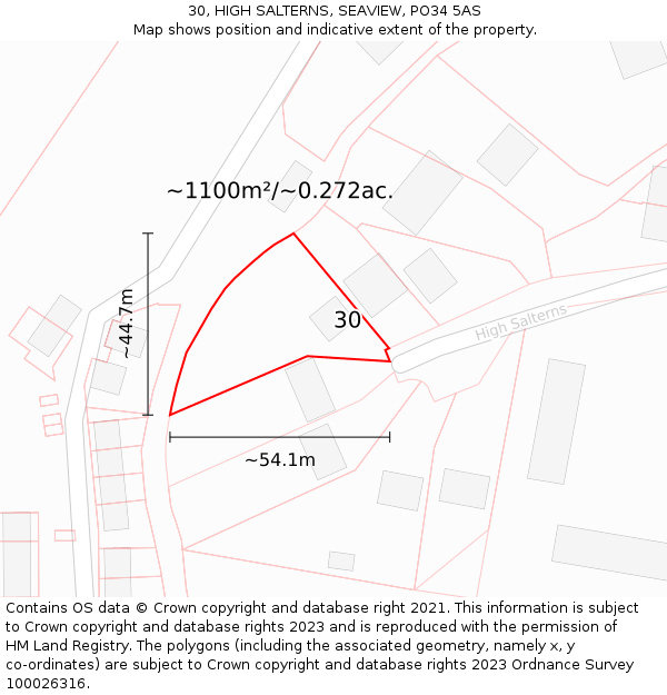 30, HIGH SALTERNS, SEAVIEW, PO34 5AS: Plot and title map