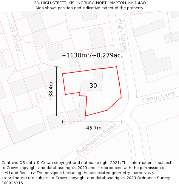 30, HIGH STREET, KISLINGBURY, NORTHAMPTON, NN7 4AQ: Plot and title map