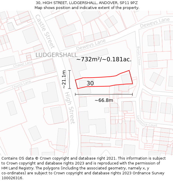 30, HIGH STREET, LUDGERSHALL, ANDOVER, SP11 9PZ: Plot and title map
