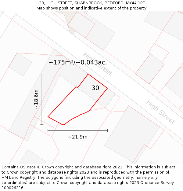 30, HIGH STREET, SHARNBROOK, BEDFORD, MK44 1PF: Plot and title map
