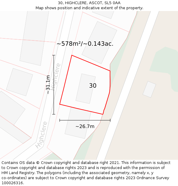 30, HIGHCLERE, ASCOT, SL5 0AA: Plot and title map