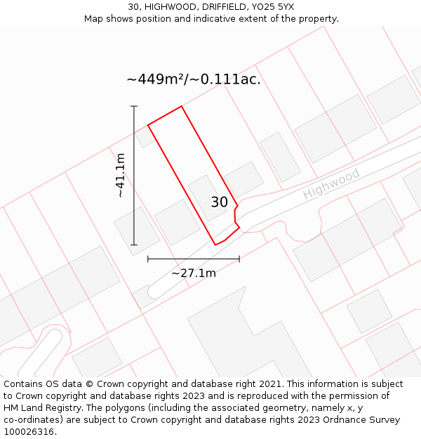30, HIGHWOOD, DRIFFIELD, YO25 5YX: Plot and title map