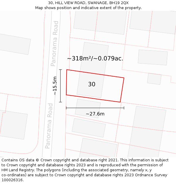 30, HILL VIEW ROAD, SWANAGE, BH19 2QX: Plot and title map
