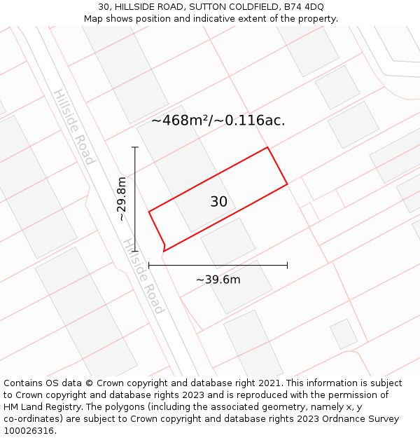 30, HILLSIDE ROAD, SUTTON COLDFIELD, B74 4DQ: Plot and title map