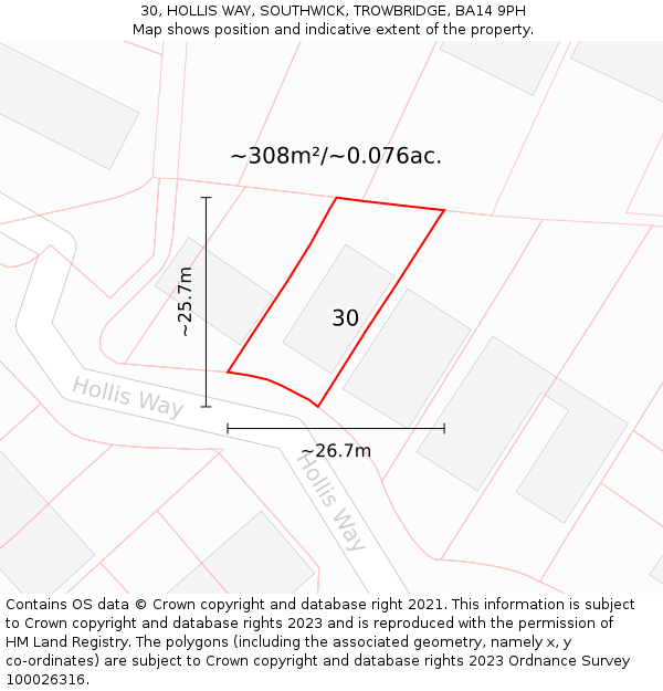 30, HOLLIS WAY, SOUTHWICK, TROWBRIDGE, BA14 9PH: Plot and title map