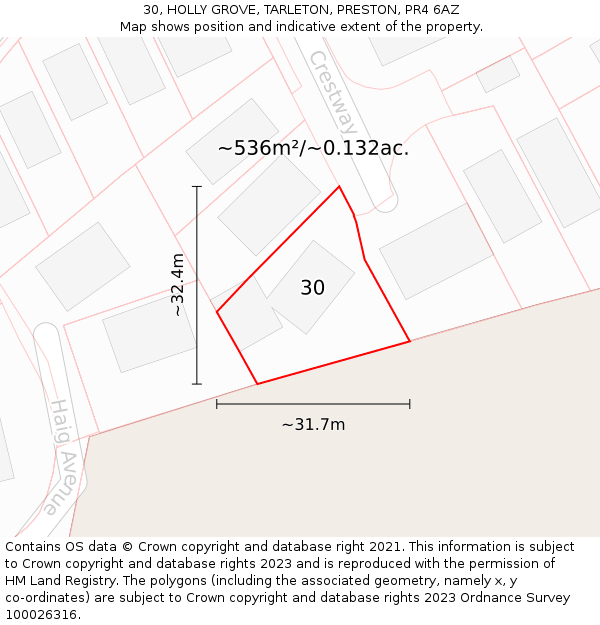 30, HOLLY GROVE, TARLETON, PRESTON, PR4 6AZ: Plot and title map
