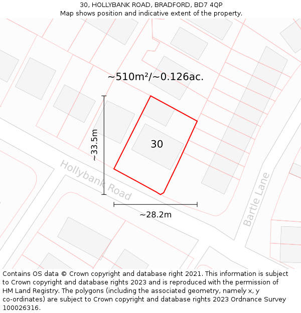 30, HOLLYBANK ROAD, BRADFORD, BD7 4QP: Plot and title map