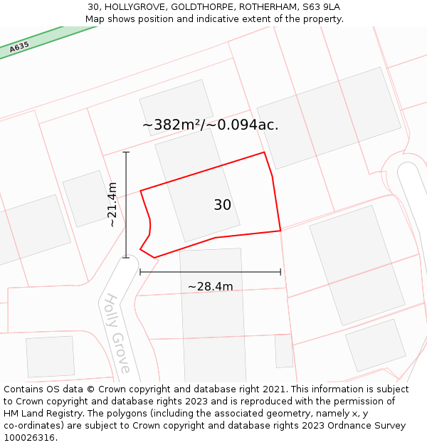 30, HOLLYGROVE, GOLDTHORPE, ROTHERHAM, S63 9LA: Plot and title map