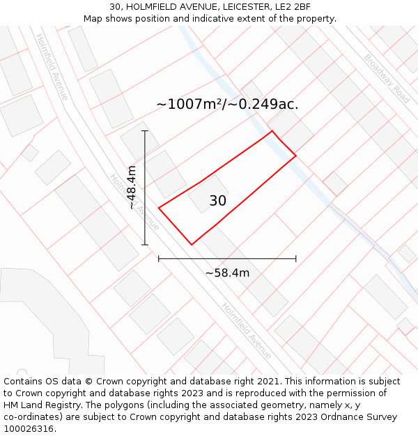 30, HOLMFIELD AVENUE, LEICESTER, LE2 2BF: Plot and title map