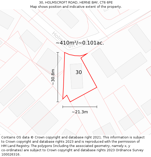 30, HOLMSCROFT ROAD, HERNE BAY, CT6 6PE: Plot and title map
