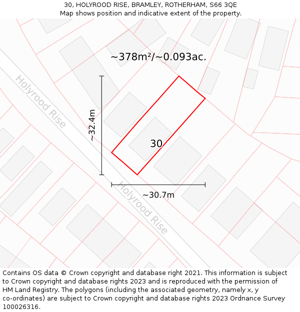 30, HOLYROOD RISE, BRAMLEY, ROTHERHAM, S66 3QE: Plot and title map