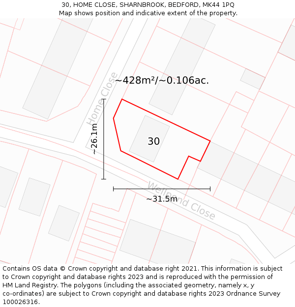 30, HOME CLOSE, SHARNBROOK, BEDFORD, MK44 1PQ: Plot and title map