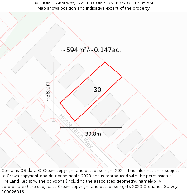 30, HOME FARM WAY, EASTER COMPTON, BRISTOL, BS35 5SE: Plot and title map