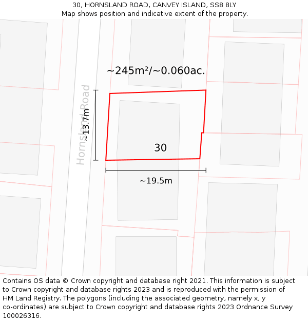 30, HORNSLAND ROAD, CANVEY ISLAND, SS8 8LY: Plot and title map