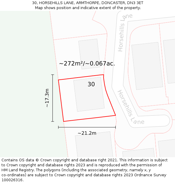 30, HORSEHILLS LANE, ARMTHORPE, DONCASTER, DN3 3ET: Plot and title map
