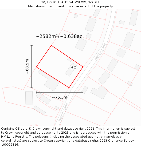 30, HOUGH LANE, WILMSLOW, SK9 2LH: Plot and title map