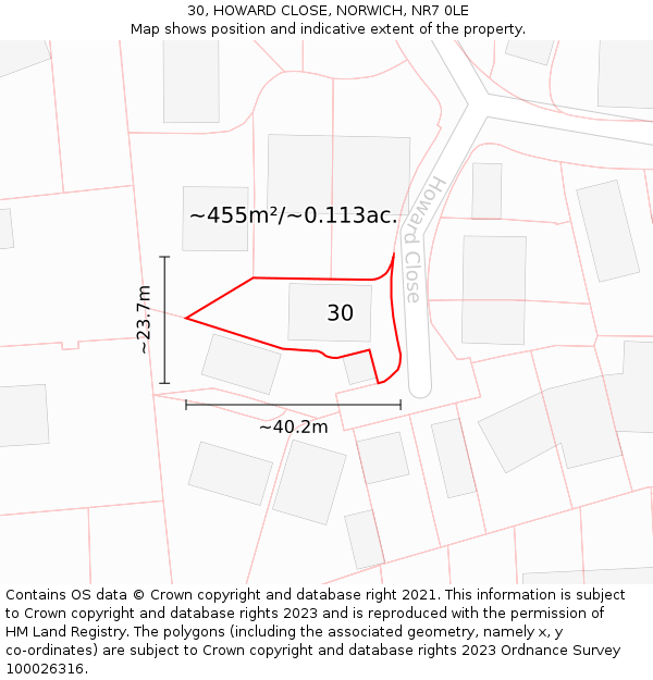 30, HOWARD CLOSE, NORWICH, NR7 0LE: Plot and title map