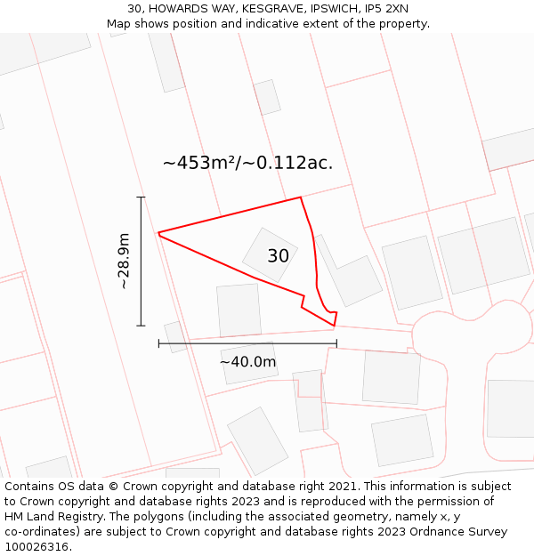 30, HOWARDS WAY, KESGRAVE, IPSWICH, IP5 2XN: Plot and title map