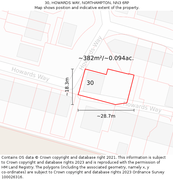 30, HOWARDS WAY, NORTHAMPTON, NN3 6RP: Plot and title map