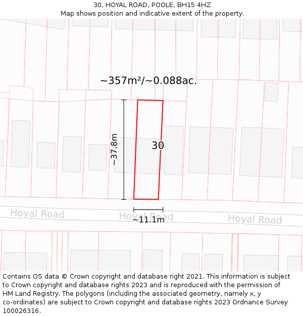30, HOYAL ROAD, POOLE, BH15 4HZ: Plot and title map