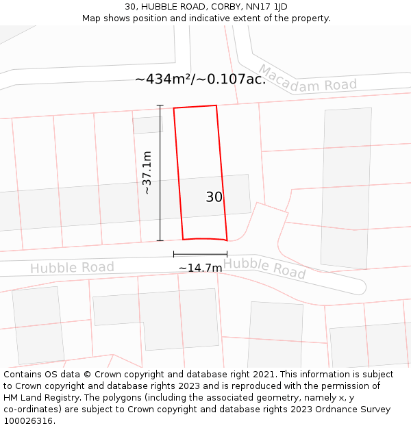 30, HUBBLE ROAD, CORBY, NN17 1JD: Plot and title map