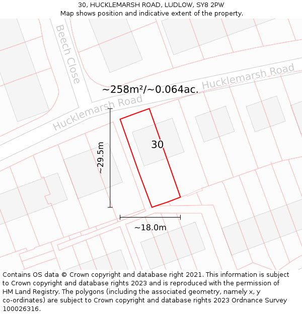30, HUCKLEMARSH ROAD, LUDLOW, SY8 2PW: Plot and title map