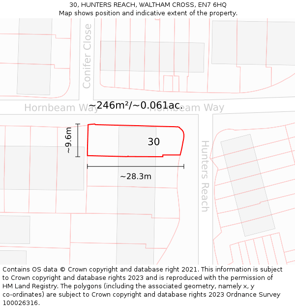 30, HUNTERS REACH, WALTHAM CROSS, EN7 6HQ: Plot and title map