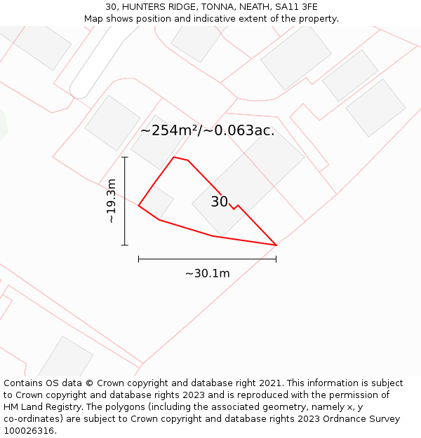 30, HUNTERS RIDGE, TONNA, NEATH, SA11 3FE: Plot and title map