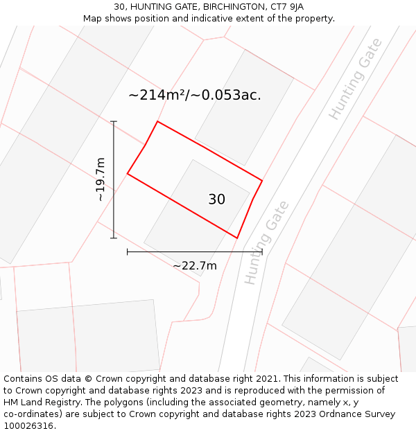 30, HUNTING GATE, BIRCHINGTON, CT7 9JA: Plot and title map