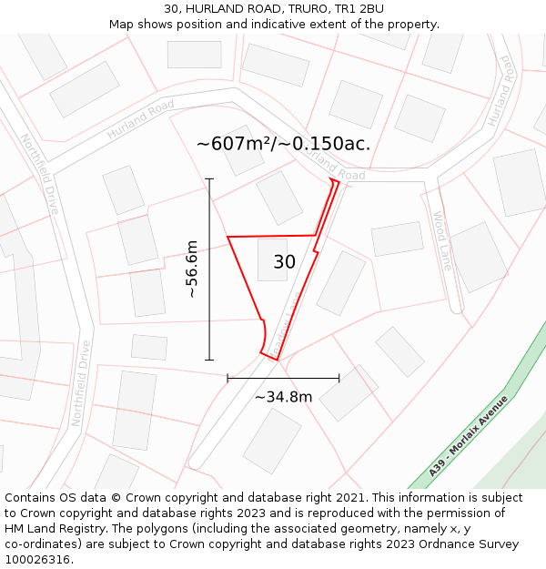 30, HURLAND ROAD, TRURO, TR1 2BU: Plot and title map