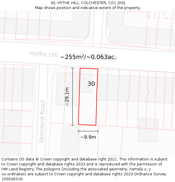 30, HYTHE HILL, COLCHESTER, CO1 2NQ: Plot and title map