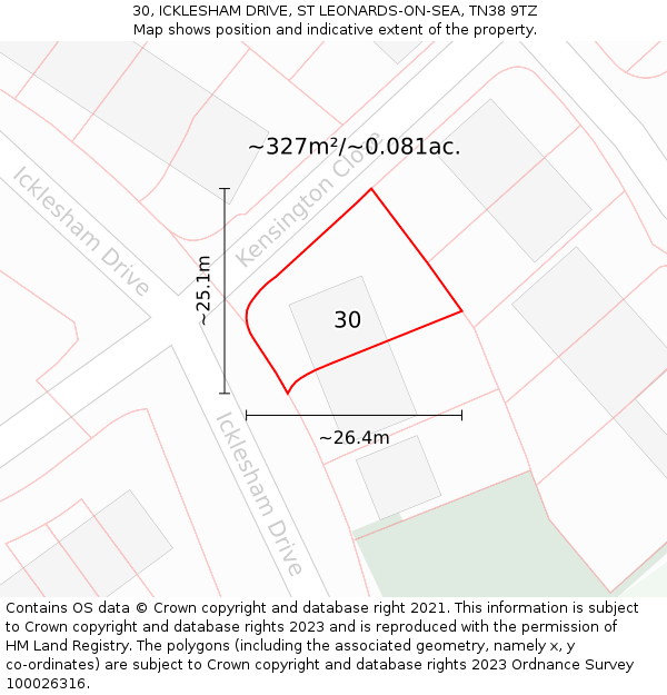 30, ICKLESHAM DRIVE, ST LEONARDS-ON-SEA, TN38 9TZ: Plot and title map