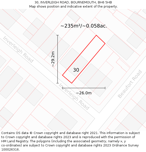 30, INVERLEIGH ROAD, BOURNEMOUTH, BH6 5HB: Plot and title map